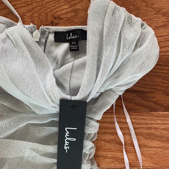 NWT Lulus Silver Ruched Mesh Bodycon Mini Dress. Size XS - Picture 4 of 5